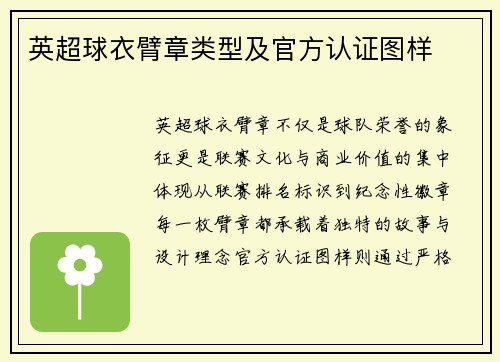英超球衣臂章类型及官方认证图样