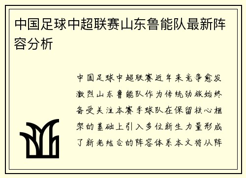 中国足球中超联赛山东鲁能队最新阵容分析